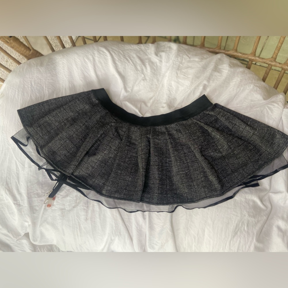 Black Textured Circle Skirt with Sheer Hem - Picture 1 of 3